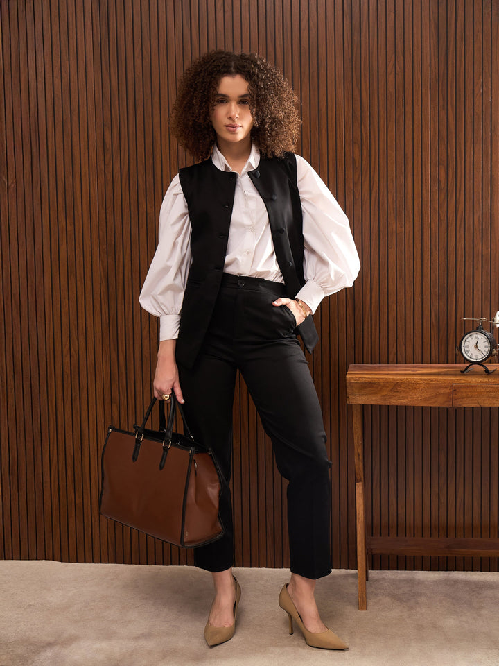 Women Black Longline Top With Pants