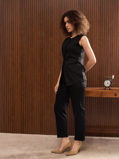 Women Black Longline Top With Pants
