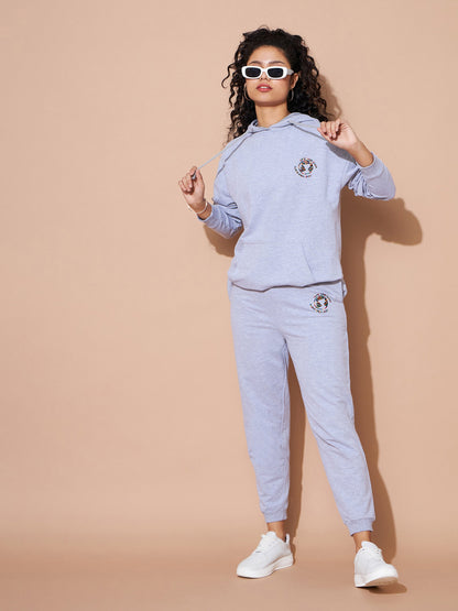 Grey Embroidered Oversized Hoodie With Track Pants