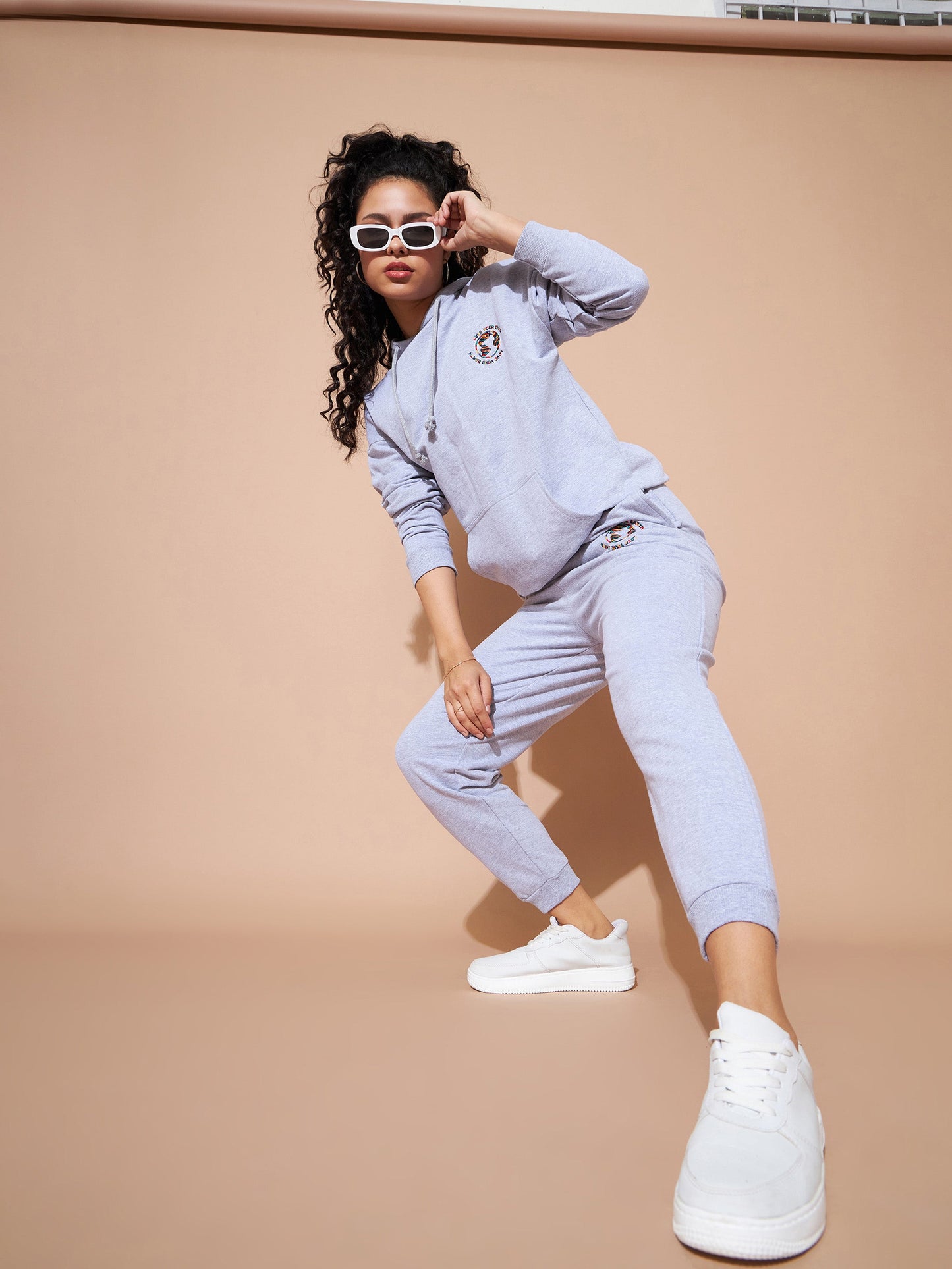 Grey Embroidered Oversized Hoodie With Track Pants