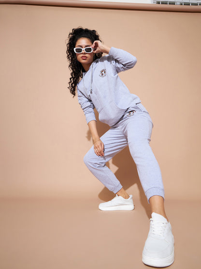 Grey Embroidered Oversized Hoodie With Track Pants