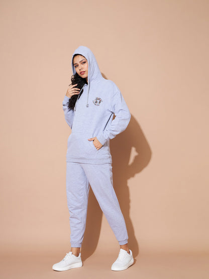 Grey Embroidered Oversized Hoodie With Track Pants