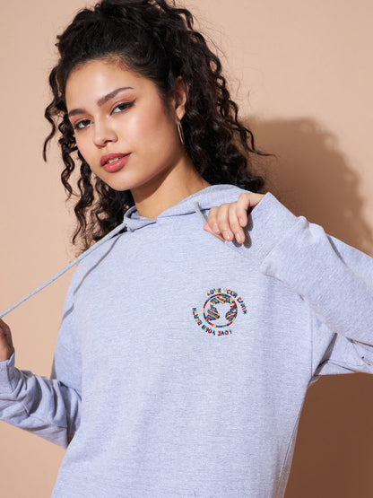 Grey Embroidered Oversized Hoodie With Track Pants