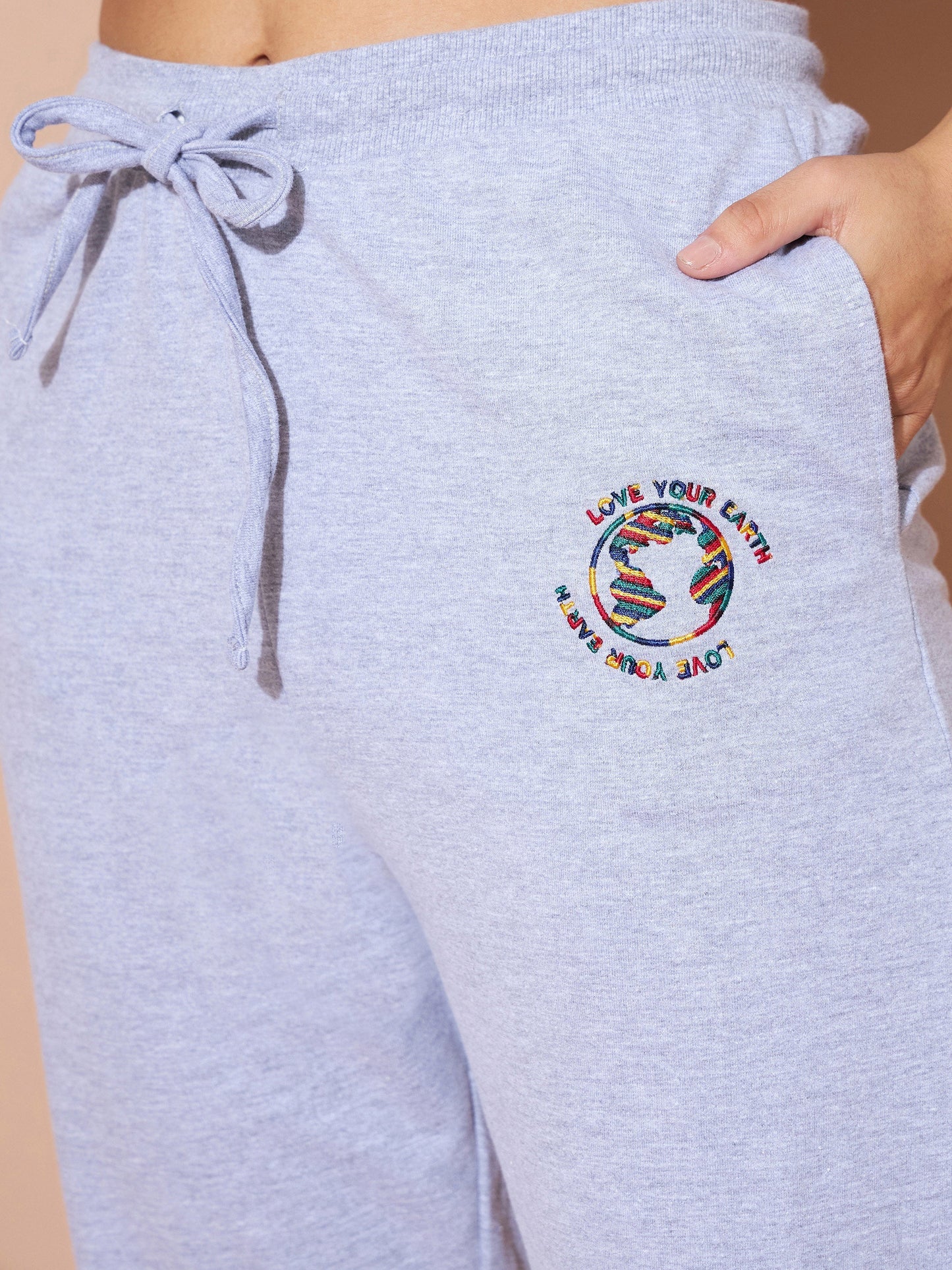 Grey Embroidered Oversized Hoodie With Track Pants
