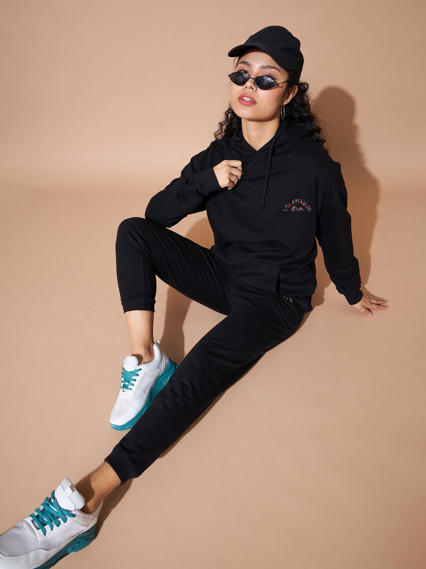 Black Embroidered Oversized Hoodie With Track Pants
