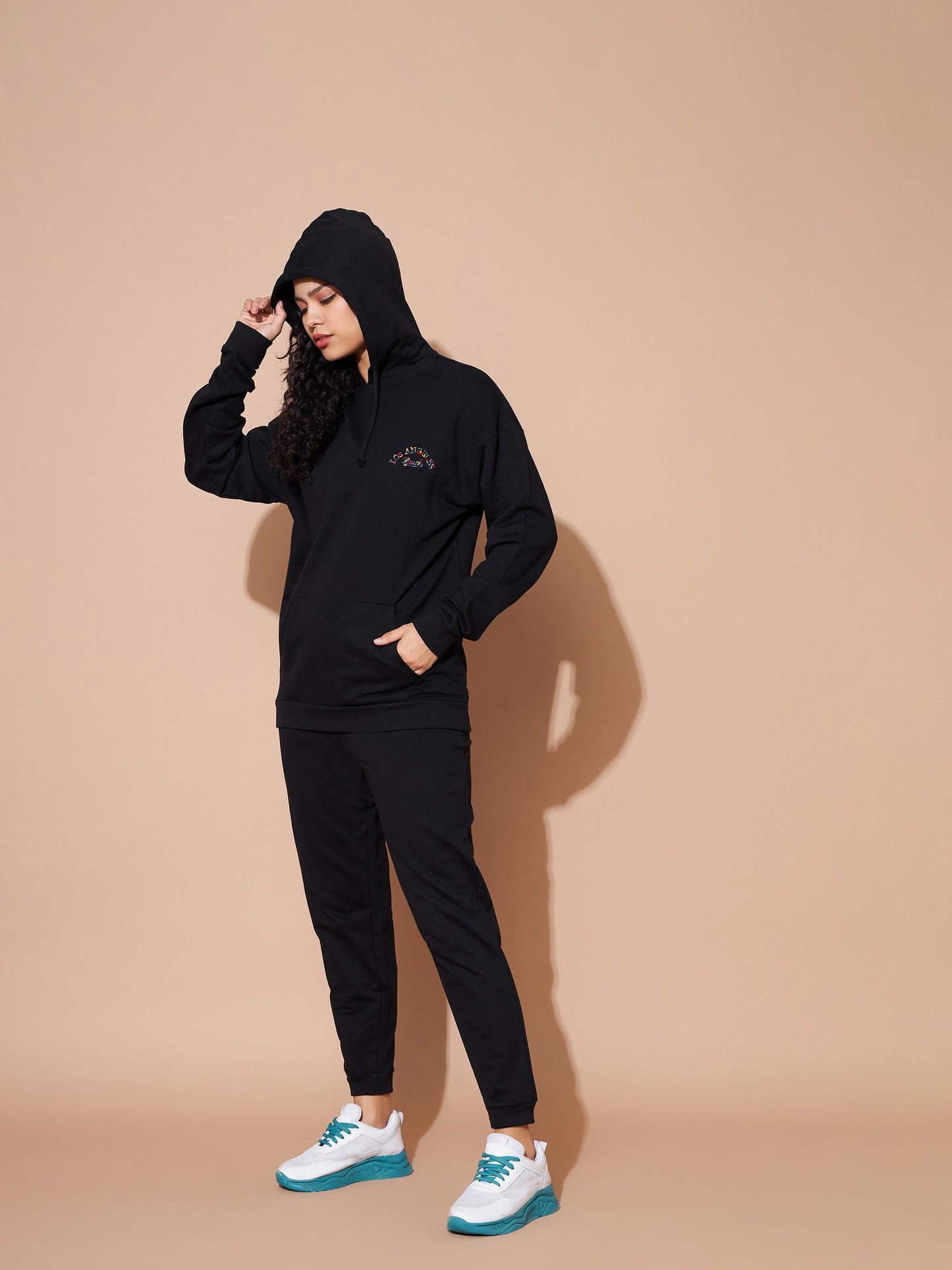 Black Embroidered Oversized Hoodie With Track Pants