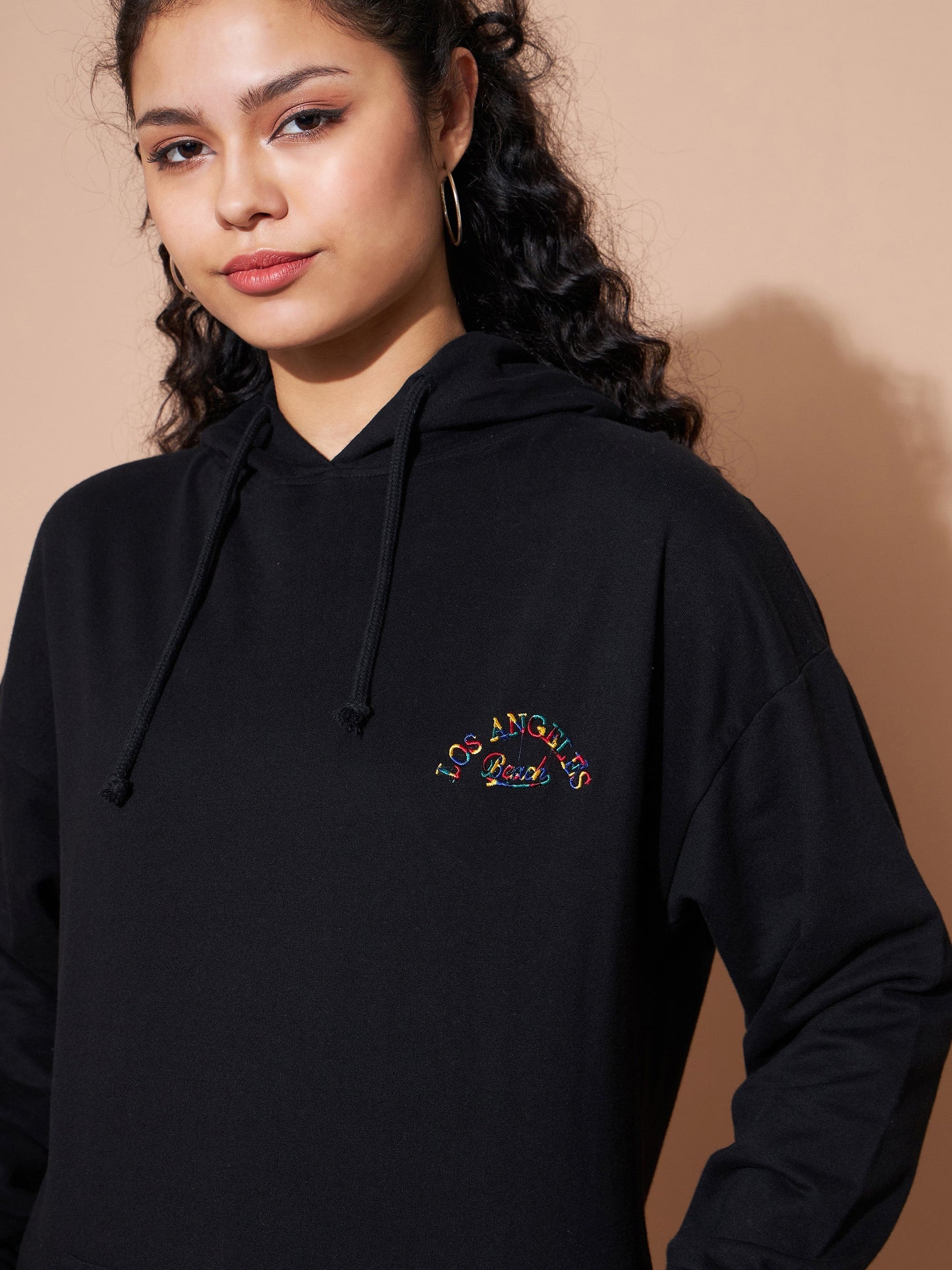 Black Embroidered Oversized Hoodie With Track Pants