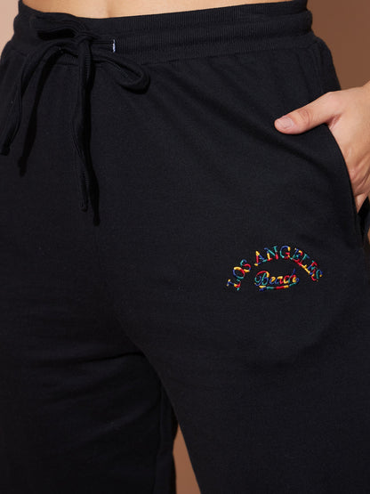 Black Embroidered Oversized Hoodie With Track Pants