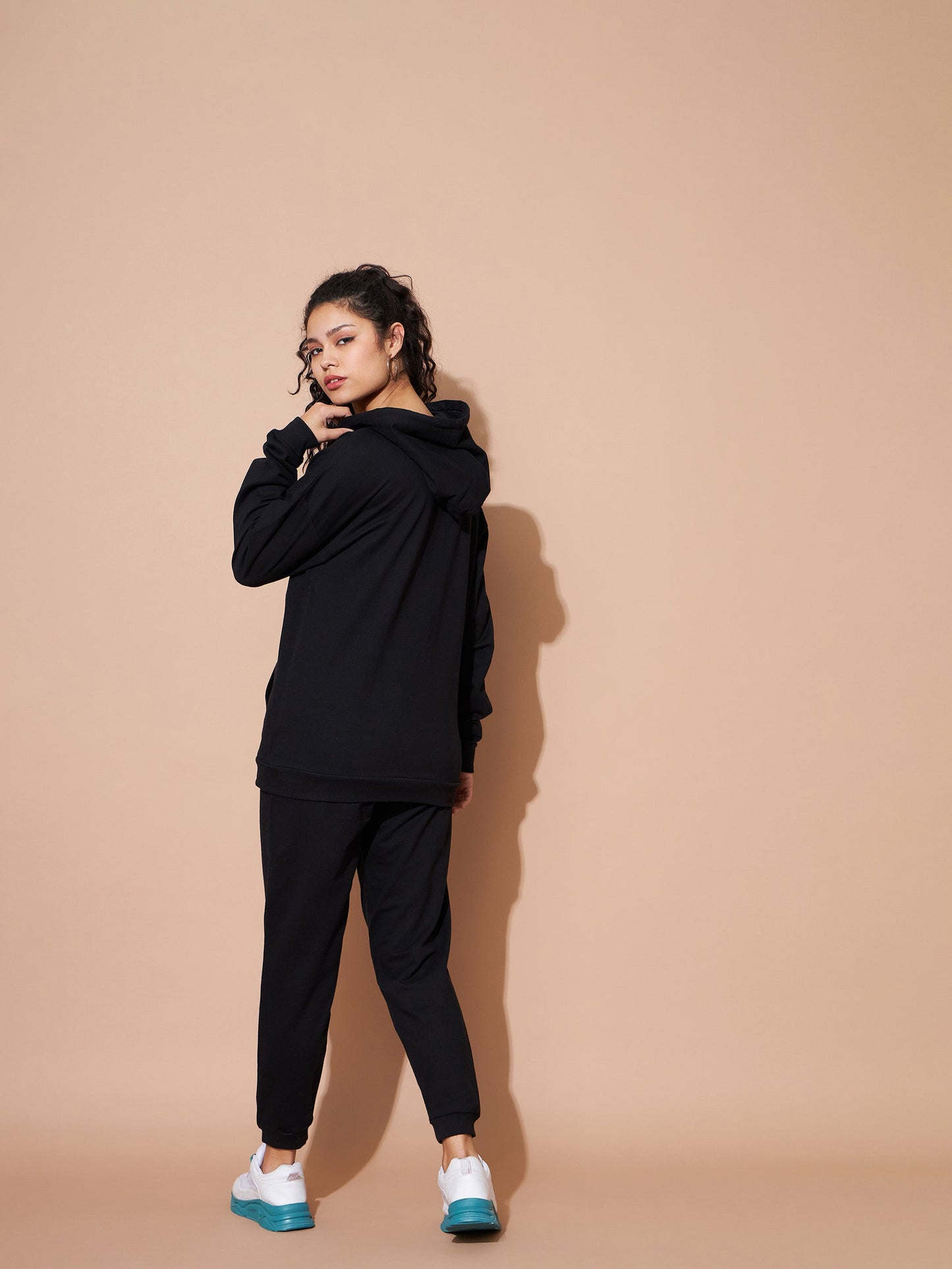 Black Embroidered Oversized Hoodie With Track Pants