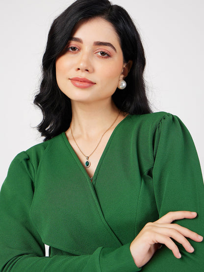 Green Wrap Peplum Top With Bellbottom Pants