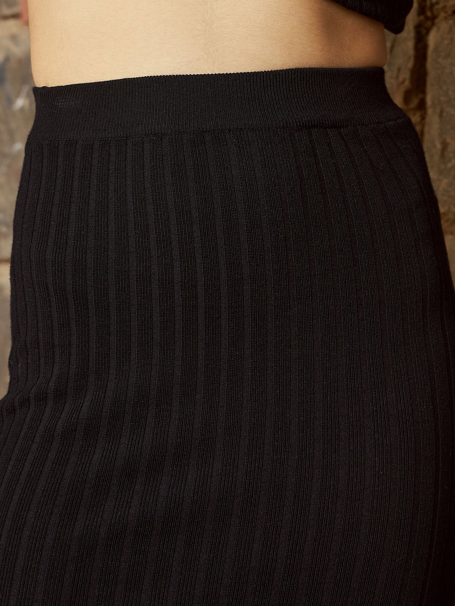 Black Rib Sweater With Pencil Skirt