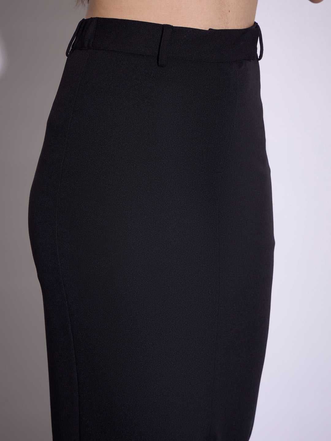Black Notch Collar Top With Midi Skirt