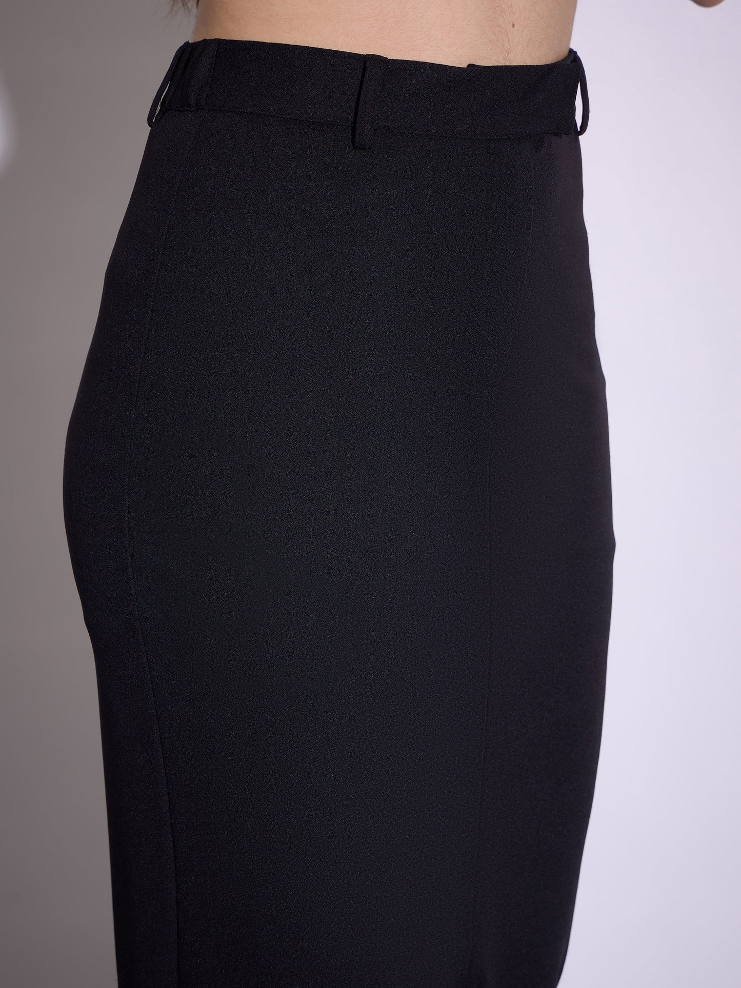 Black Notch Collar Top With Midi Skirt