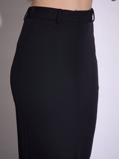 Black Notch Collar Top With Midi Skirt
