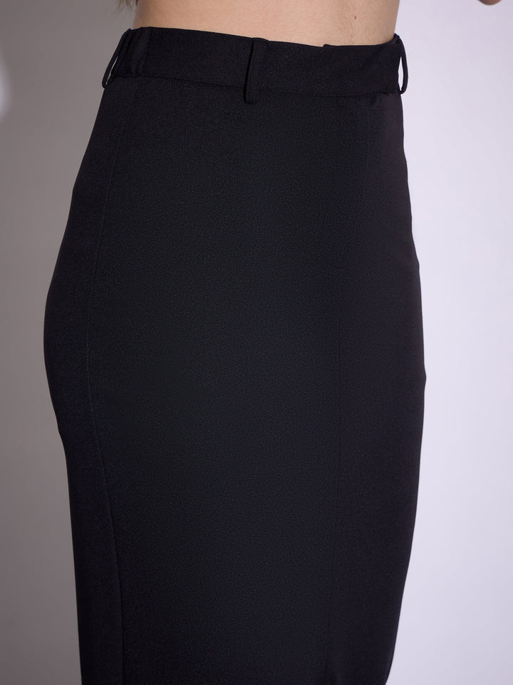 Black Notch Collar Top With Midi Skirt