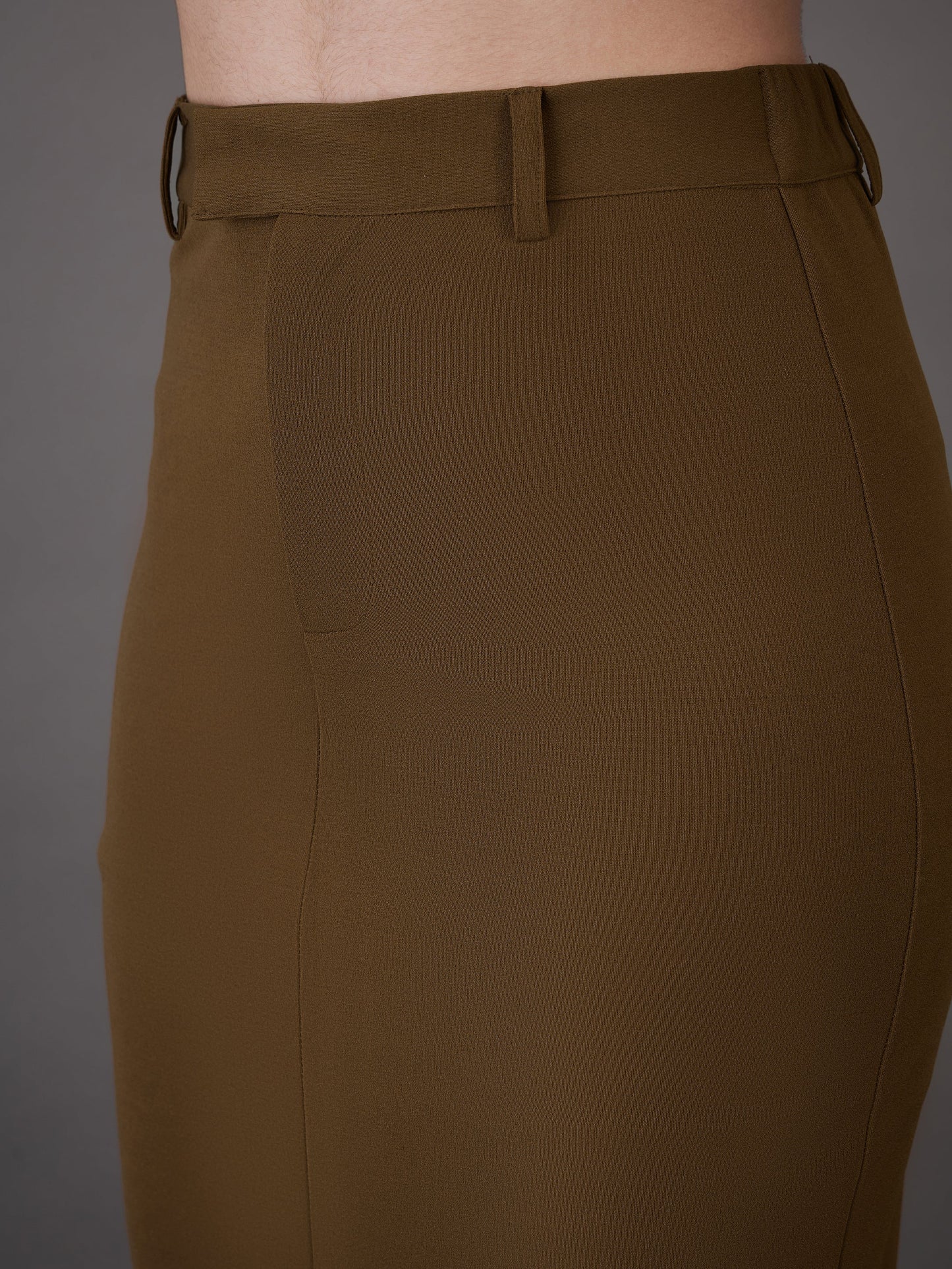 Brown Notch Collar Top With Midi Skirt