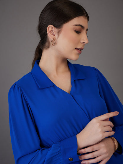 Royal Blue Peplum Collar Top With Midi Skirt