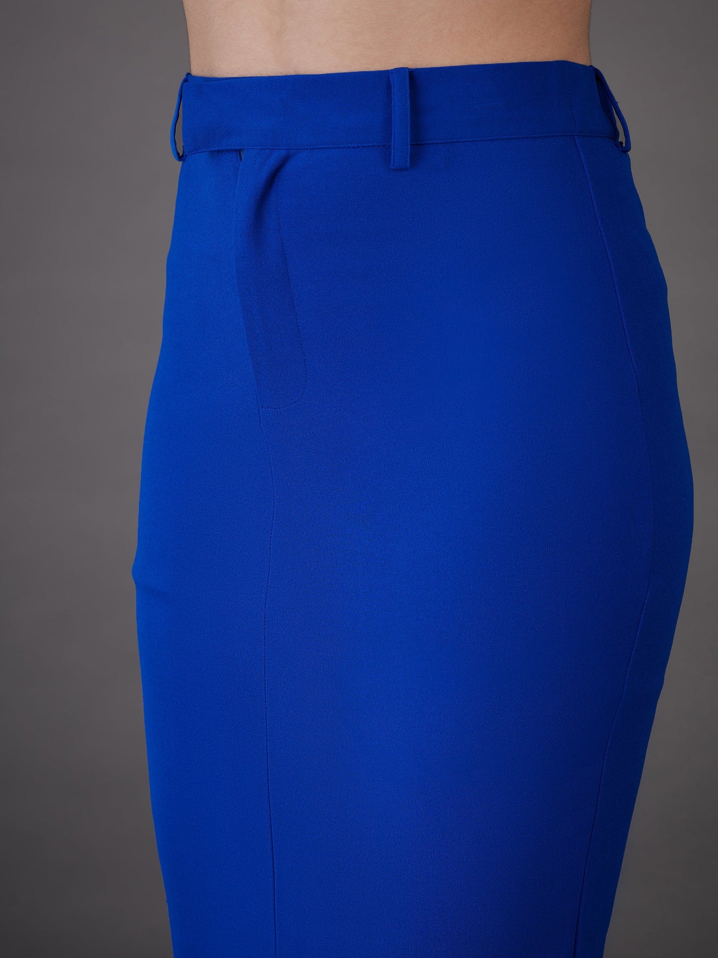 Royal Blue Peplum Collar Top With Midi Skirt