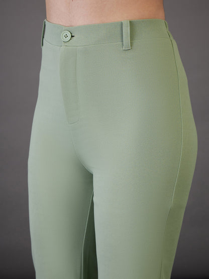 Green Wrap Asymmetric Top With Bell Bottom Pants