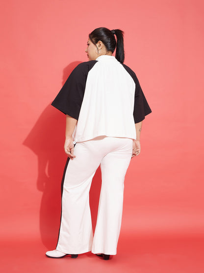 White & Black Terry Zipper Jacket With Track Pants