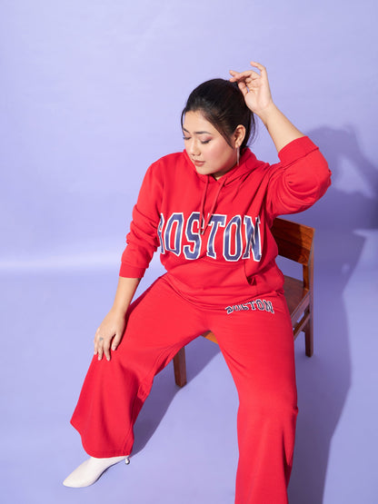 Red Fleece BOSTON Hoodie With Track Pants