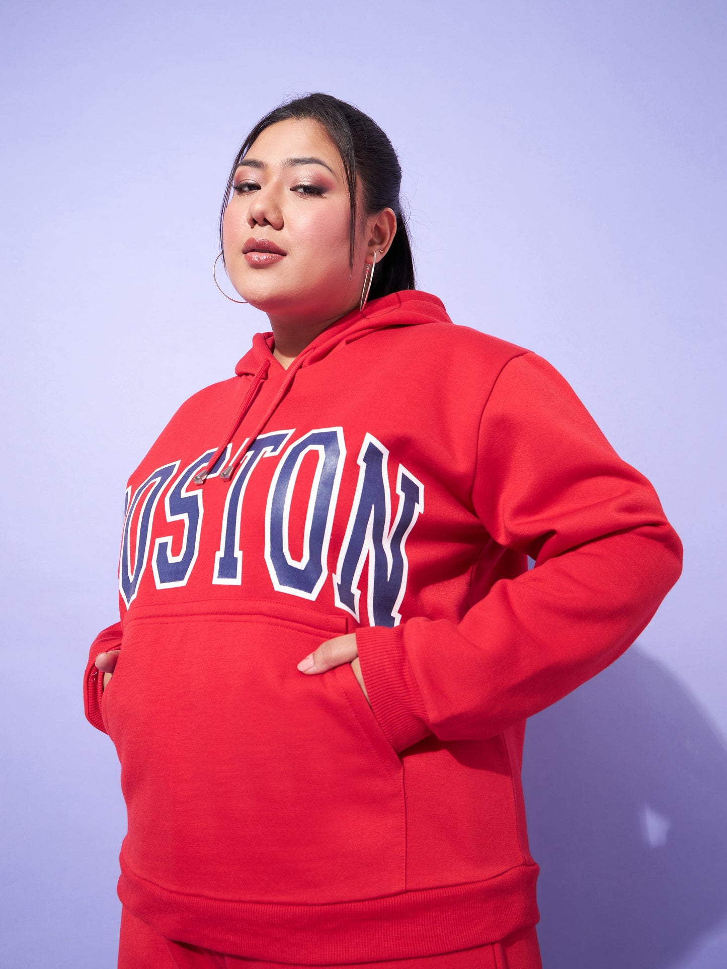 Red Fleece BOSTON Hoodie With Track Pants