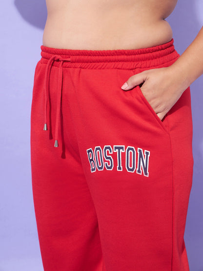 Red Fleece BOSTON Hoodie With Track Pants