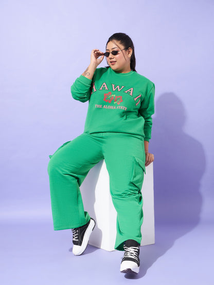 Green Fleece HAWAII Sweatshirt With Track Pants