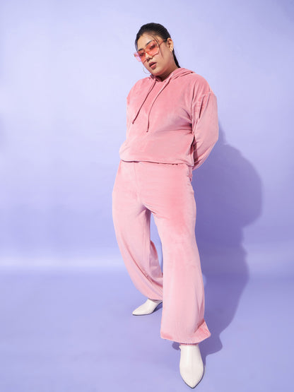 Pink Velour Hoodie With Joggers