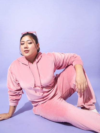 Pink Velour Hoodie With Joggers