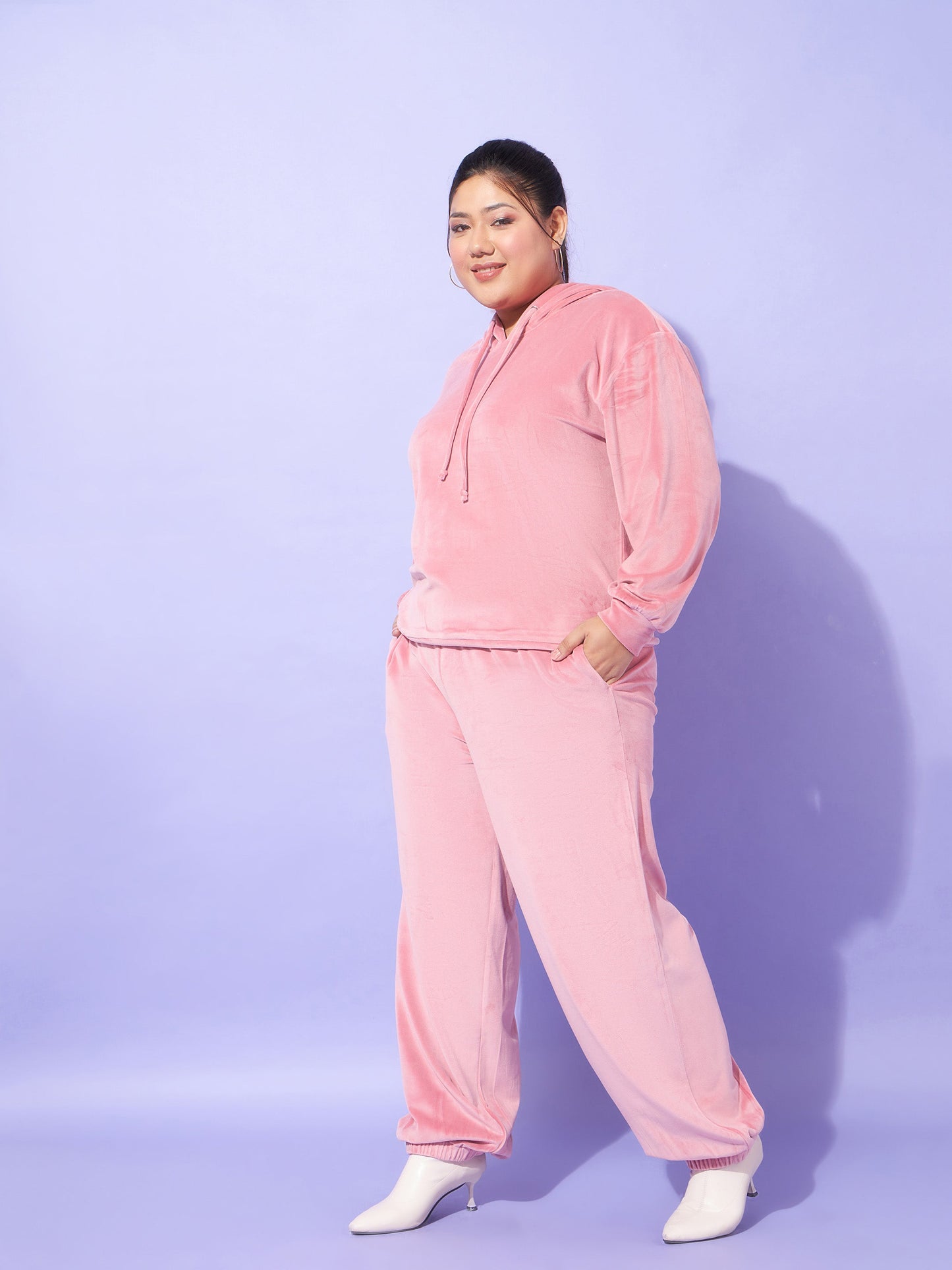 Pink Velour Hoodie With Joggers