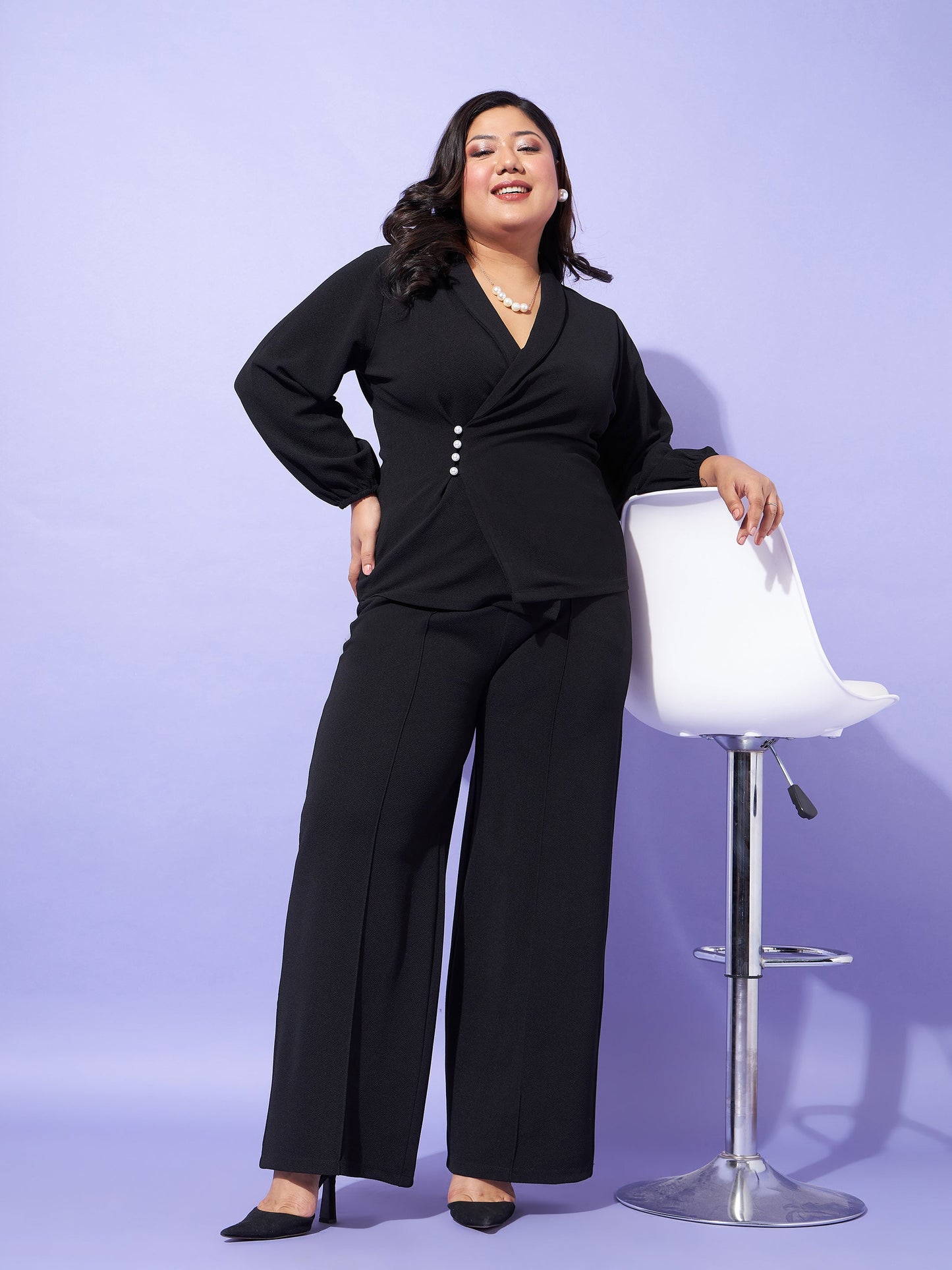 Black Wrap Top With Straight Pants