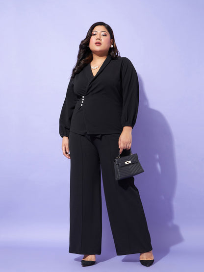Black Wrap Top With Straight Pants
