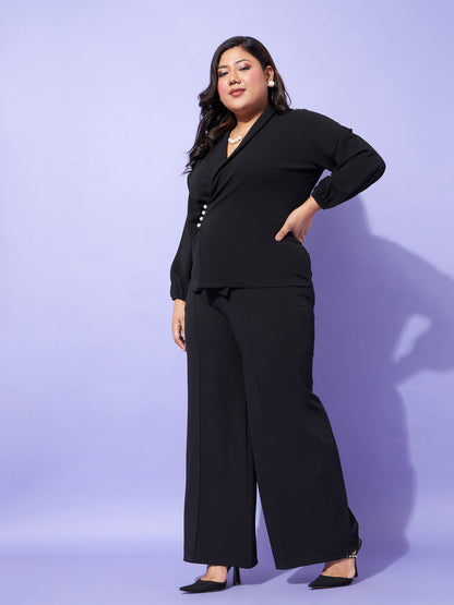 Black Wrap Top With Straight Pants