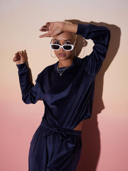 Navy Velour Sweatshirt With Track Pants