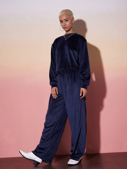 Navy Velour Sweatshirt With Track Pants