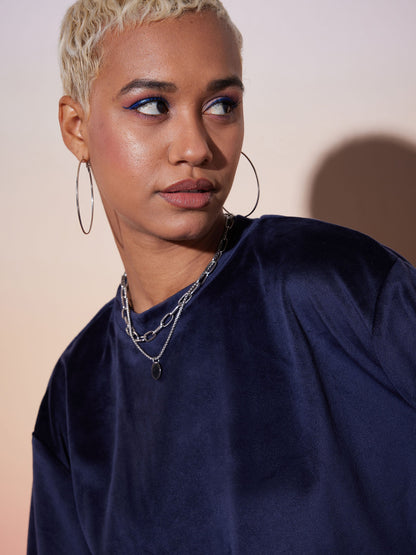 Navy Velour Sweatshirt With Track Pants