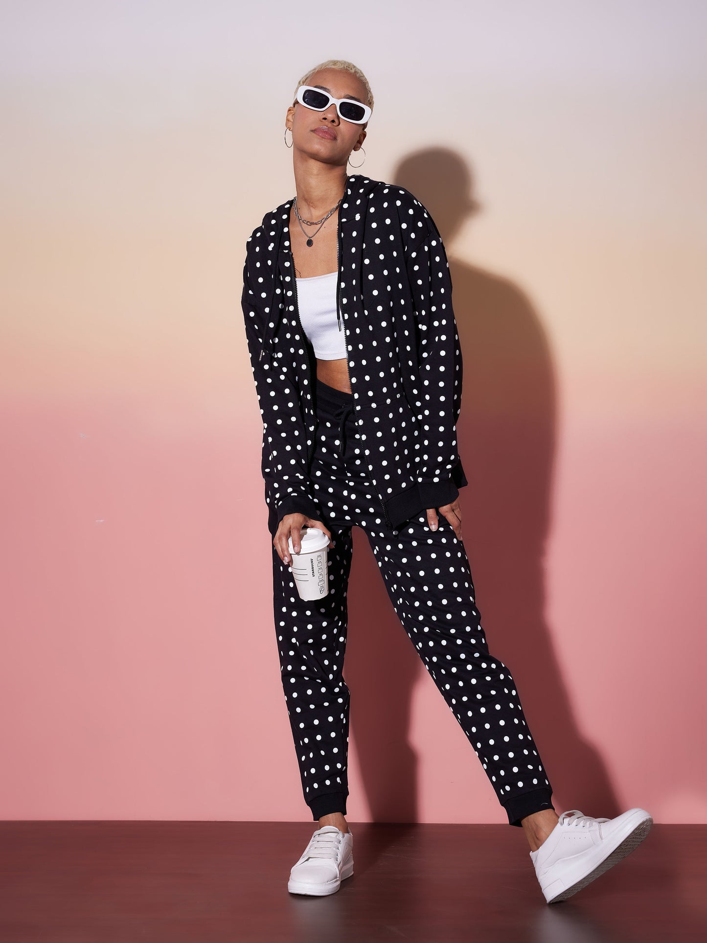 Black & White Polka Hoodie With Jogger