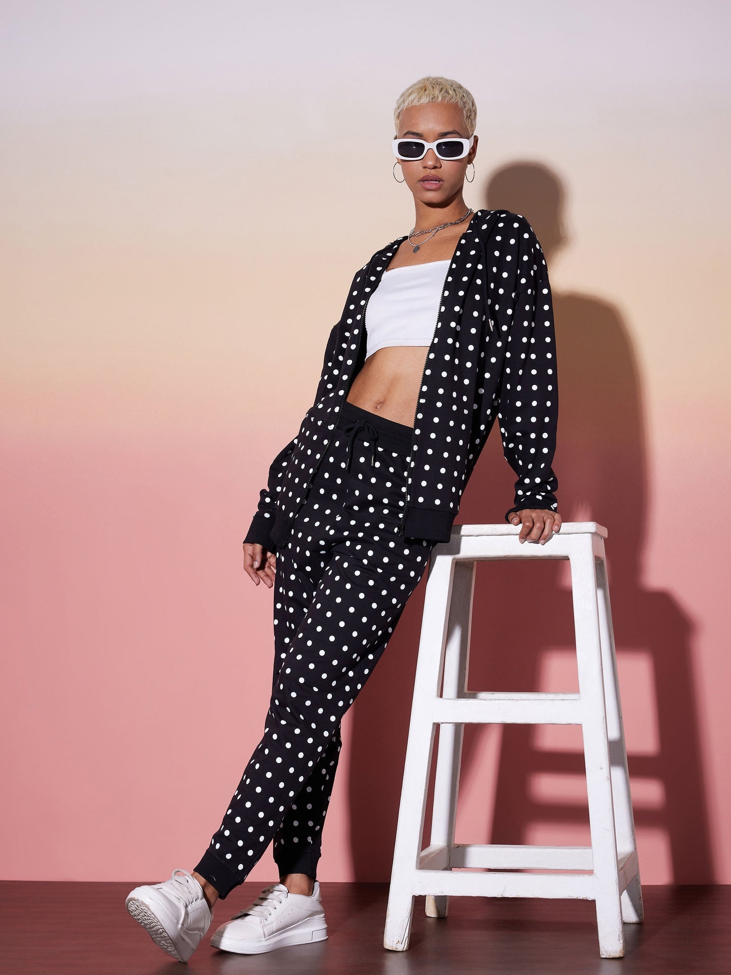 Black & White Polka Hoodie With Jogger