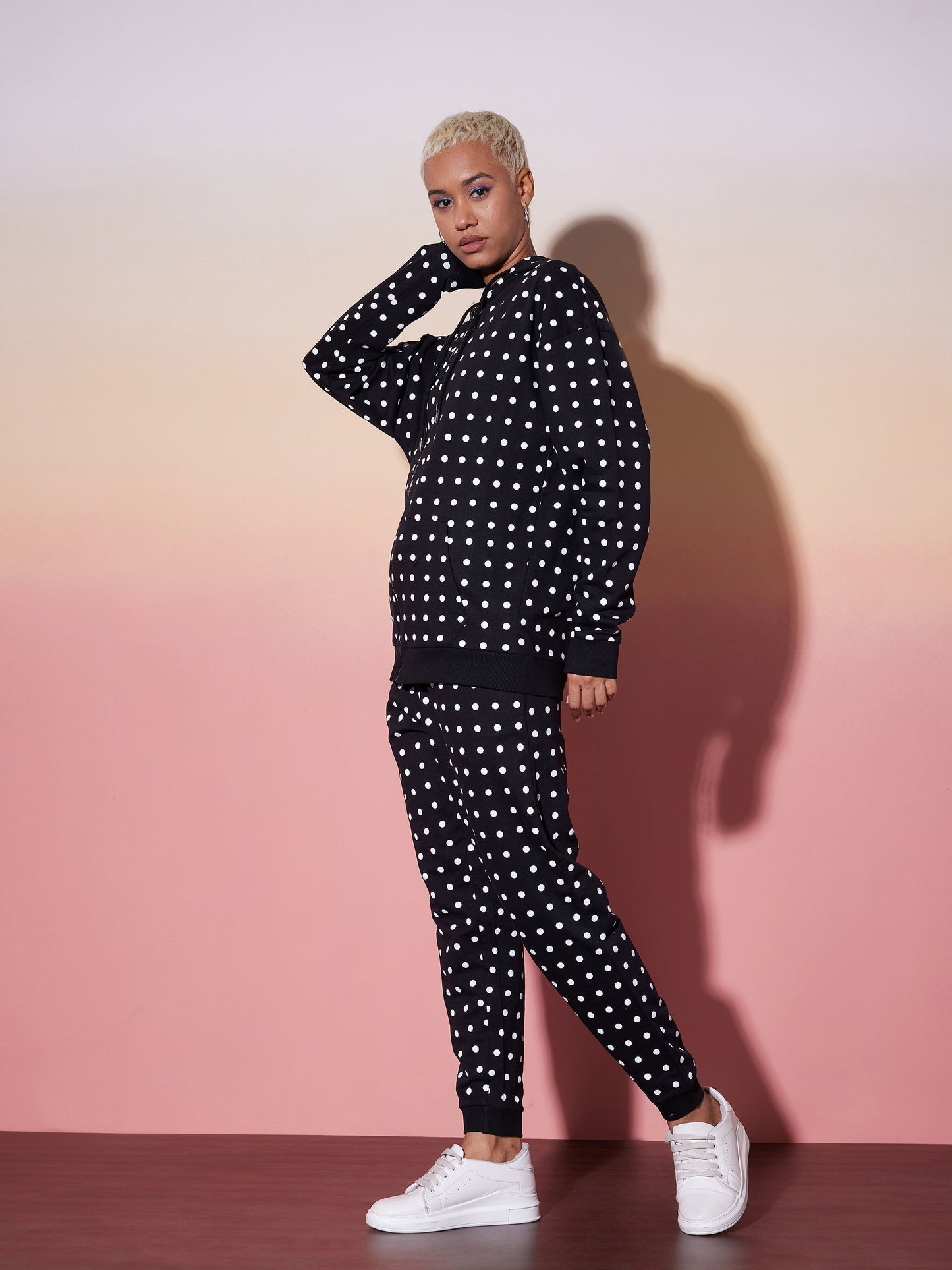 Black & White Polka Hoodie With Jogger