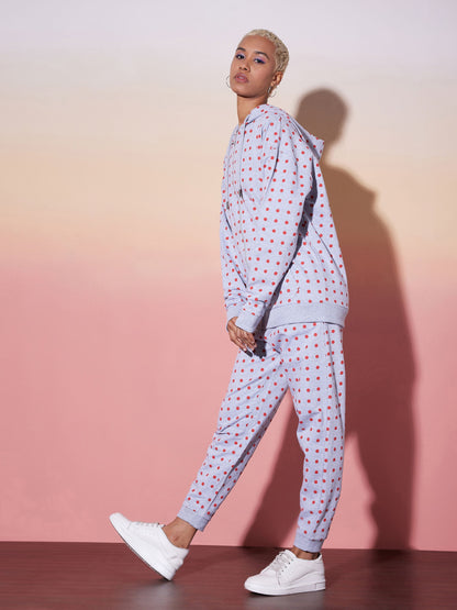 Grey & Red Polka Hoodie With Jogger