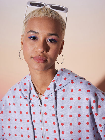 Grey & Red Polka Hoodie With Jogger
