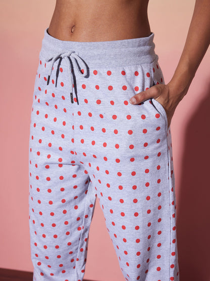 Grey & Red Polka Hoodie With Jogger