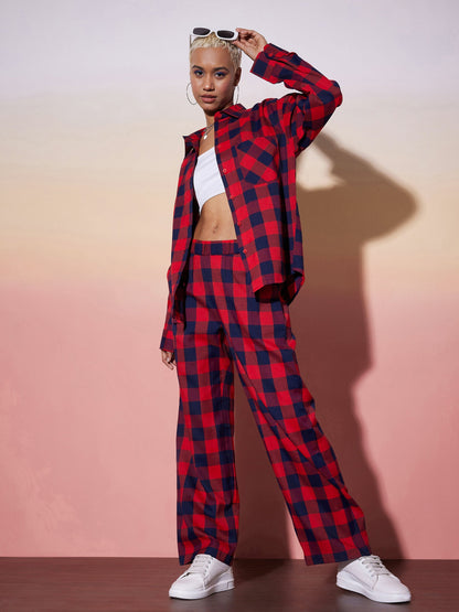 Red & Navy Check Shirt With Lounge Pants
