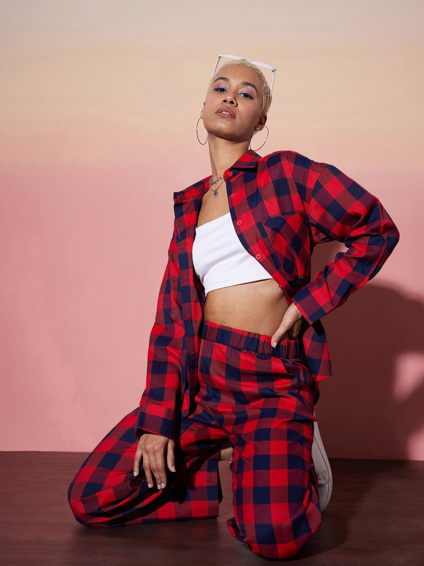 Red & Navy Check Shirt With Lounge Pants