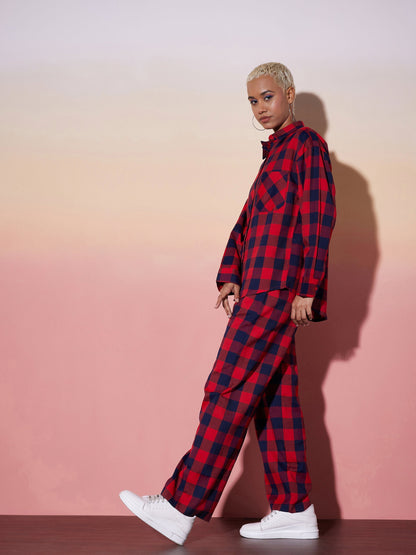 Red & Navy Check Shirt With Lounge Pants
