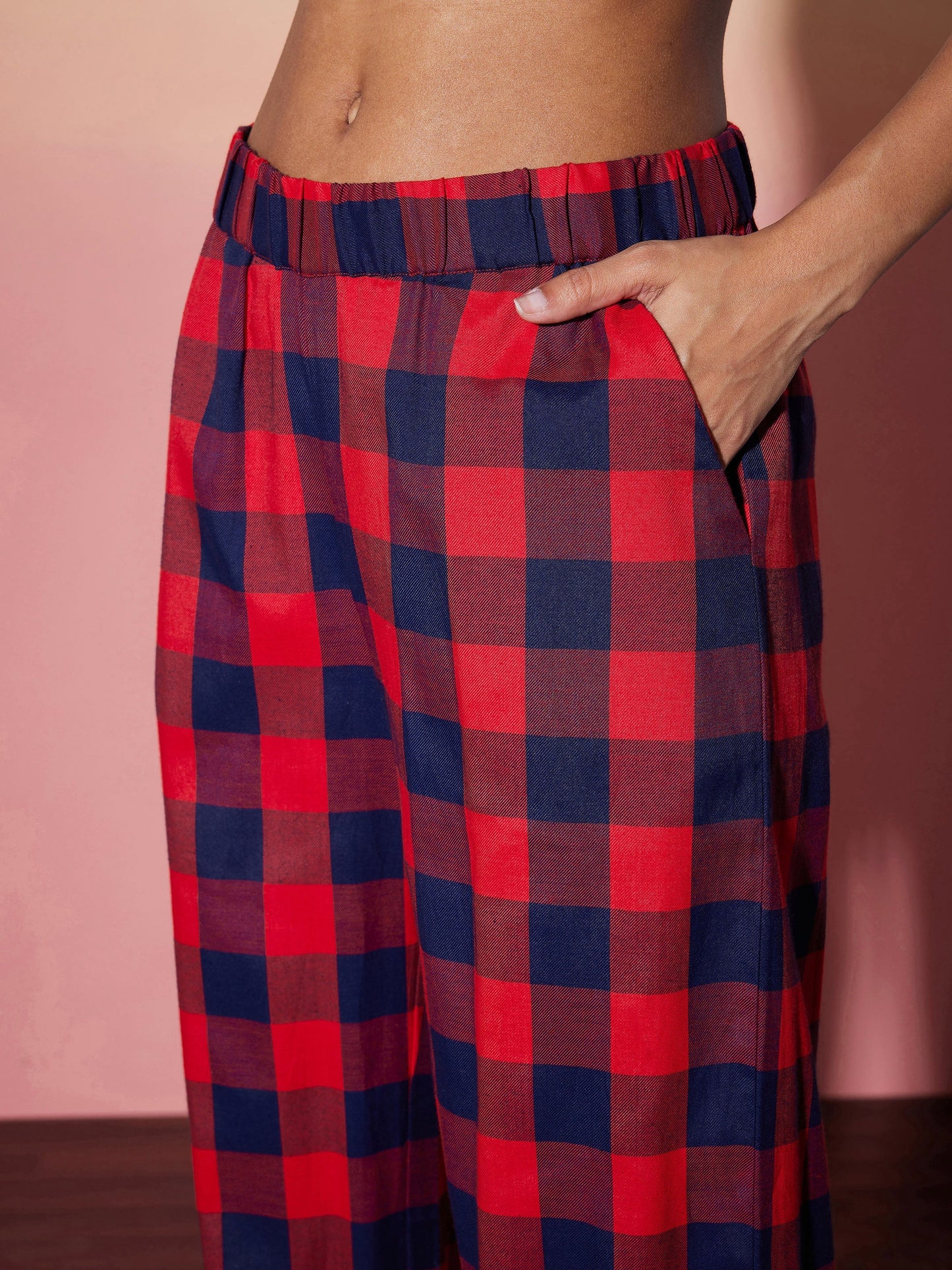 Red & Navy Check Shirt With Lounge Pants