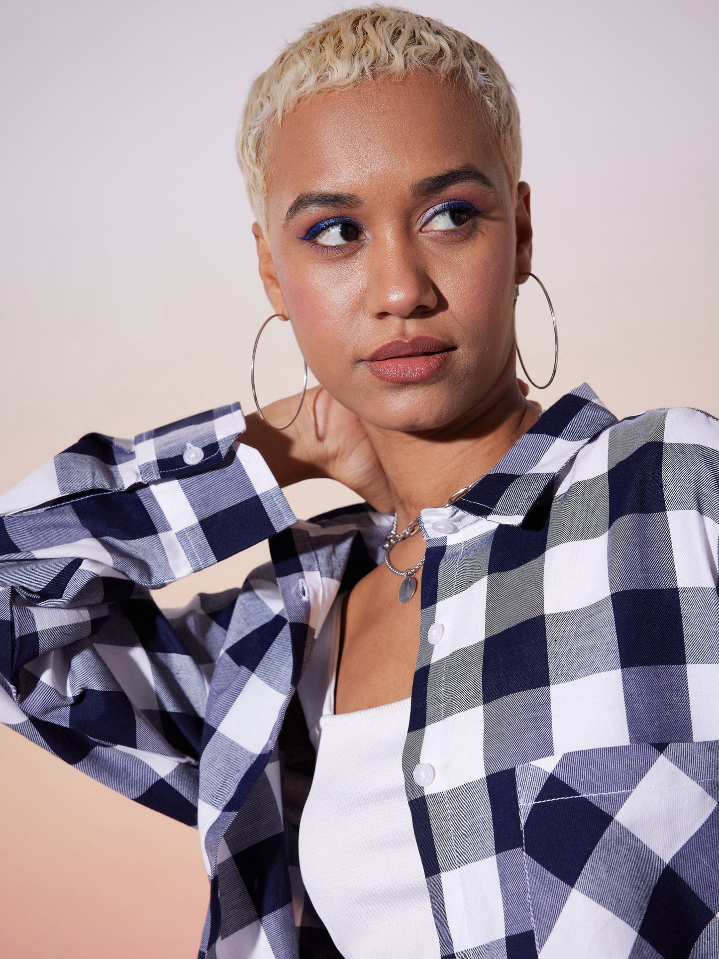 White & Navy Check Shirt With Lounge Pants