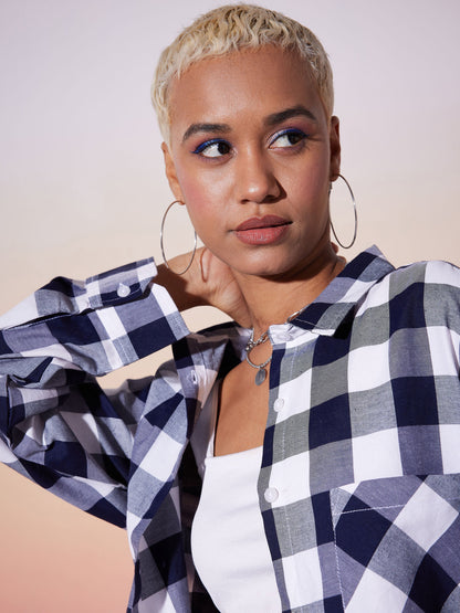 White & Navy Check Shirt With Lounge Pants
