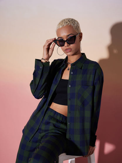 Green & Navy Check Shirt With Lounge Pants